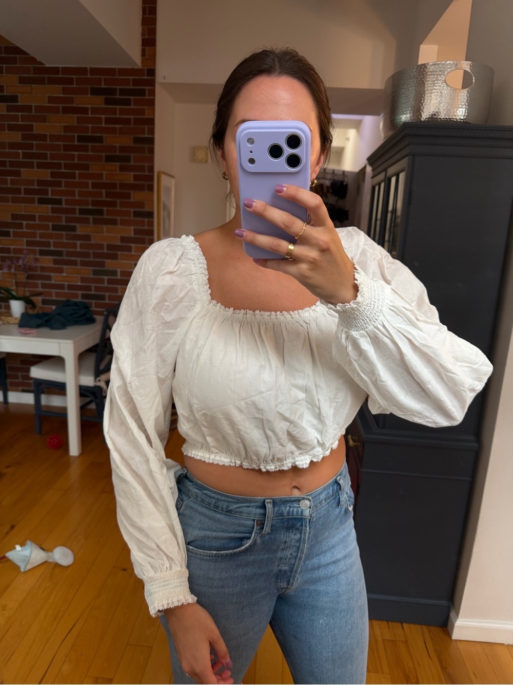 Show Me Your MuMu White Smocked Square-Neck Crop Top